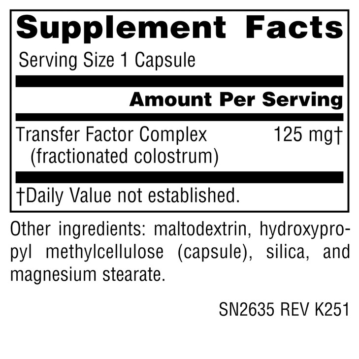 Source Naturals Wellness Transfer Factor, Supports Immune System Response* 125 mg - 60 Vegetarian Capsules