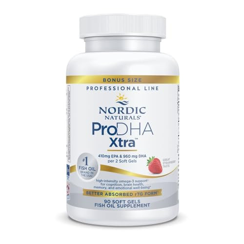 Nordic Naturals ProDHA Xtra, Strawberry - 90 Soft Gels - 1660 mg Omega-3 - High-Intensity DHA Formula for Neurological Health, Mood & Memory - Non-GM