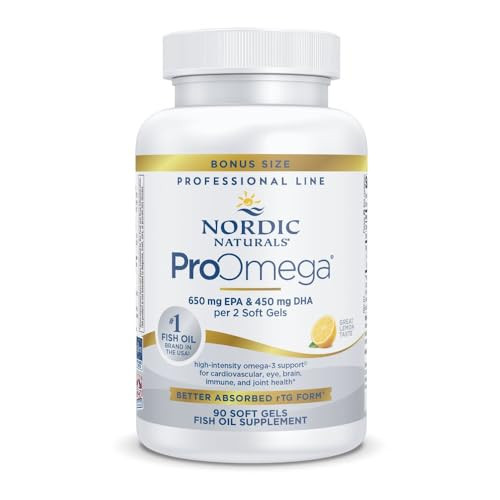 Nordic Naturals ProOmega, Lemon Flavor - 90 Soft Gels - 1280 mg Omega-3 - High-Potency Fish Oil with EPA & DHA - Promotes Brain, Eye, Heart, & Immune