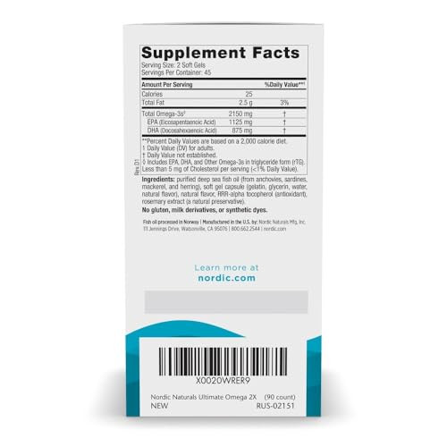 Nordic Naturals Ultimate Omega 2X, Lemon Flavor - 90 Soft Gels - 2150 mg Omega- High-Potency Omega-3 Fish Oil with EPA & DHA - Promotes Brain & Heart