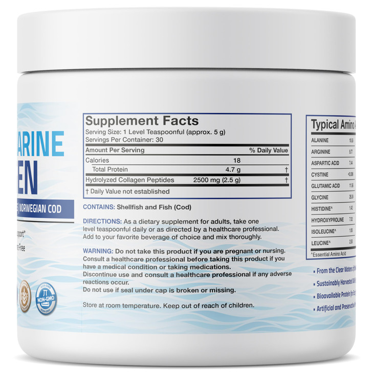 Bronson Marine Collagen Peptides Hydrolyzed Protein Powder 100% Wild Caught Nordic Cod Verified Sustainable Source for Joints Skin Hair Nails & Bones