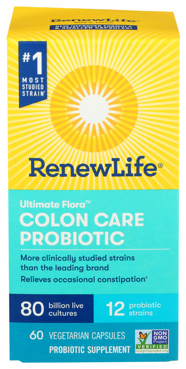 Renew Life Adult Colon Care Probiotic Supplement, Gluten, Dairy & Soy Free, 80 Billion CFU Per Capsule, 60 Capsules (Package May Vary)