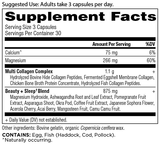 Ancient Nutrition Collagen Pills for Hair, Skin and Nails, Beauty + Sleep 90 Ct, Collagen Supplement + Magnesium, Supports Skin and Nails, Sleep, Pal