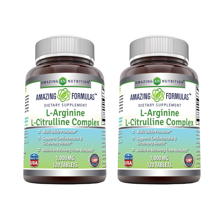 Amazing Formulas L-Arginine/L-Citrulline Complex 1000mg Tablets Supplement | Non-GMO | Gluten Free | Made in USA (120 Count | 2 Pack)