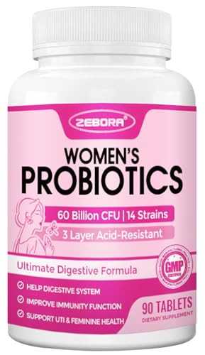 ZEBORA Probiotics for Women Digestive Health, Prebiotics and Probiotics with 60 Billion for Immune Support and Gut Health, Gluten & Soy Free, 90 Tabl