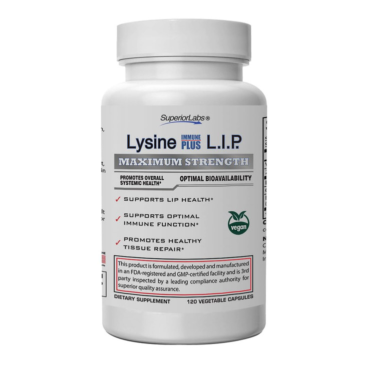 Superior Labs Lysine Immune Plus Lip, Clinically Proven Lip Health & Support, L-Lysine Bound to HCI for Optimal Stability & Absorption for Fast Resul