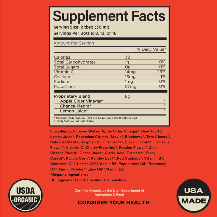 Complete Natural Kidney Complete - Liquid Dietary Supplement for Kidney Support, Cleanse, and Detox with Apple Cider Vinegar, Lemon, Organic Chanca P