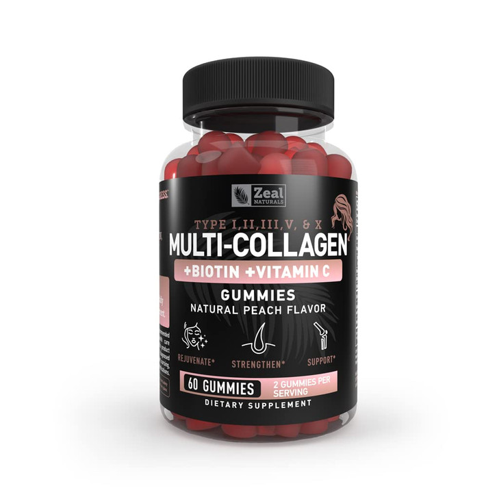 Multi Collagen Peptide Gummies (1, 2, 3, 5 & 10) + Vitamin C + Biotin + Hyaluronic Acid | Supports Healthy Hair, Skin, and Nails | Non-GMO and Gluten