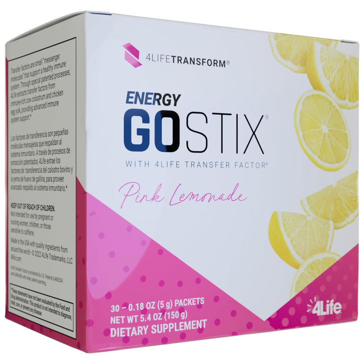 4Life Energy Go Stix, Healthy Energy Drink Mix, Caffeine from Guarana, Maca, Yerba Mate and Green Tea Leaf Extract, Pink Lemonade Flavor - 30 Packets