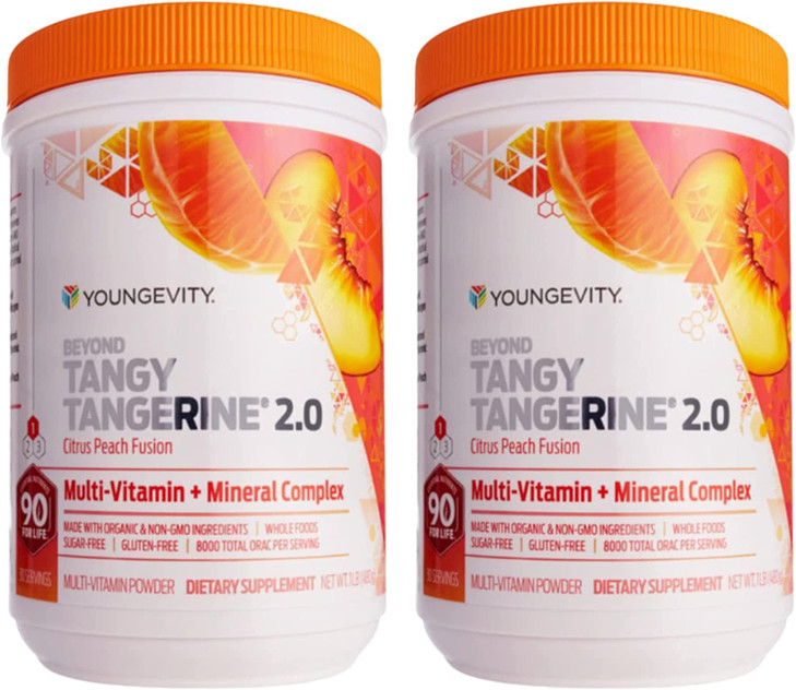Youngevity Beyond Tangy Tangerine 2.0 Citrus Peach Ultimate Multi-Vitamin & Mineral Complex - Made with Natural & Whole Foods | 8,000 ORAC | 2 Canist