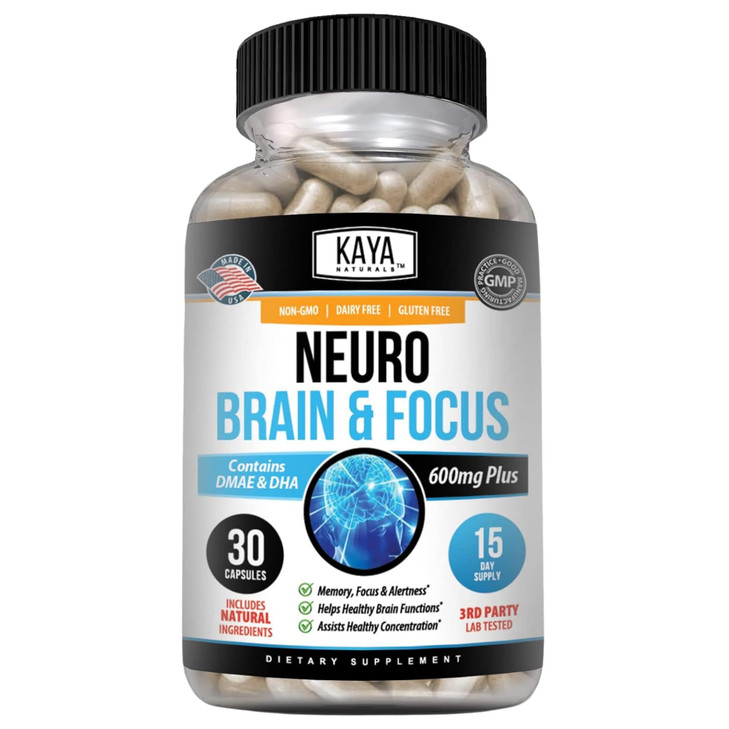 Kaya Naturals - Neuro Brain for Memory & Focus - Nootropic Energy Capsule - Nootropic Brain Support Supplement - Focus & Concentration & Learning Acc