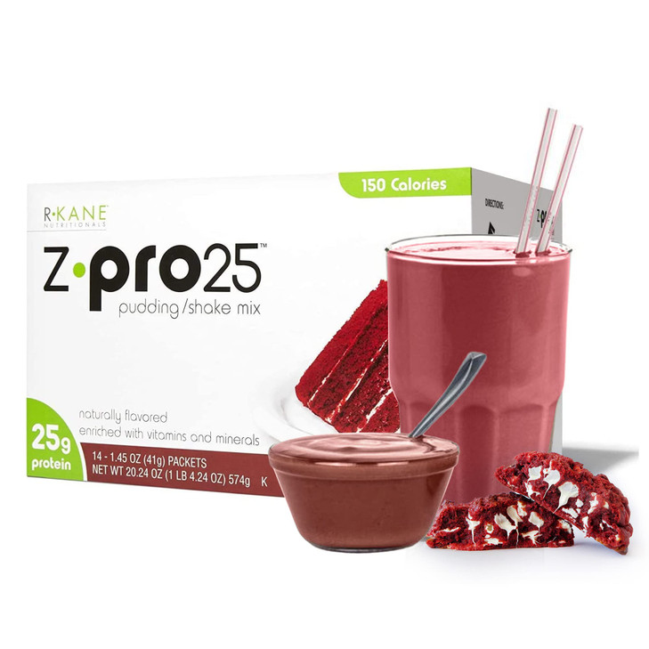 R-Kane Nutritionals Z-Pro Red Velvet Protein Drink Mix - High Protein, Low Calorie Low Fat Shake and Pudding Mix - Meal Replacement, On-The-Go Packet