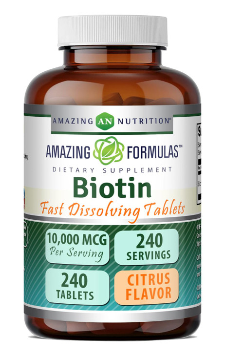 Amazing Formulas Biotin (Vitamin B7) 10,000 Mcg | Fast Dissolve Tablets Supplement | Citrus Flavor | Non-GMO | Gluten-Free | Made in USA (1 Pack | 24