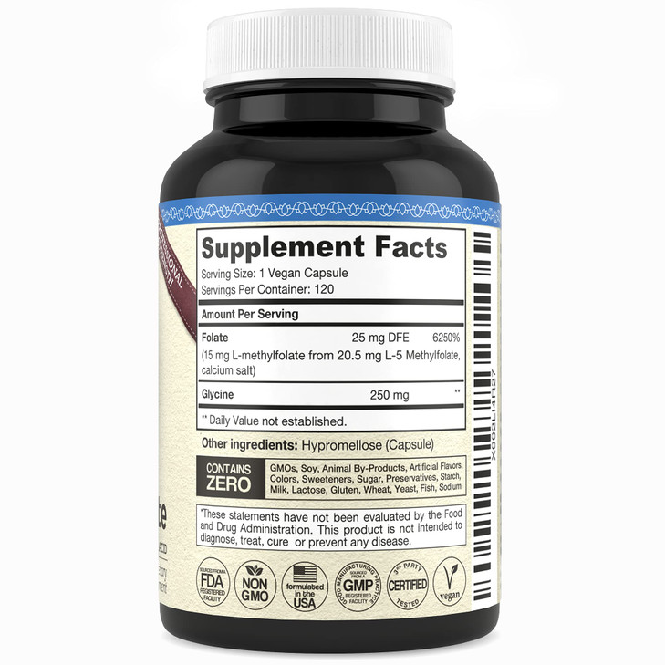 Teraputics L-Methylfolate 15mg | 120 Vegan Capsules | Premium | 5-MTHF Active Methyl Folate Supplement for Mood Homocysteine Methylation  Non-GMO Gl