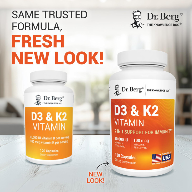 Dr. Berg Vitamin D3 & K2 10,000 IU + MK-7  120 Capsules  Immune, Bone & Heart Support* Supplement w/Magnesium, Zinc, B6  4X Lab-Tested  No Filler