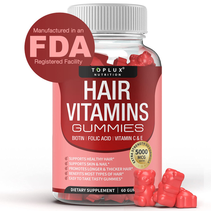 Hair Vitamin Gummies Supplement for Women & Men  Hair Growth Vitamins 5000mcg Biotin Gummies, Folic Acid, Vitamin C & E, Support Stronger & Thicker