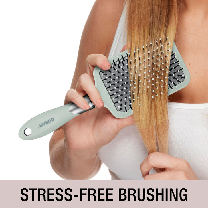 Conair Velvet Touch Paddle Cushion hair brush - Detangling hairbrush - curly or straight styles - men or women - detangler - features soft touch hand