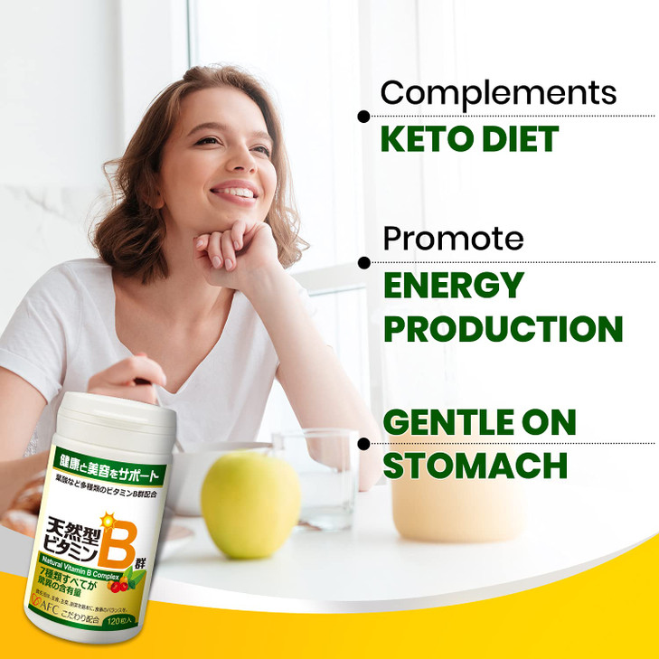 AFC Japan Natural Vitamin B Complex with B1, B2, B3, B6, B12, Folic Acid & Glutathione Yeast Extract, No Synthetics, Non-GMO, Supplement for Stress,