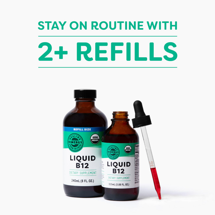 Vimergy Liquid B12 Refill  Fast-Absorbing Brain Support  Energy Support Supplement  USDA Certified Organic, Vegan, Non-GMO  240 Servings (240 mL)