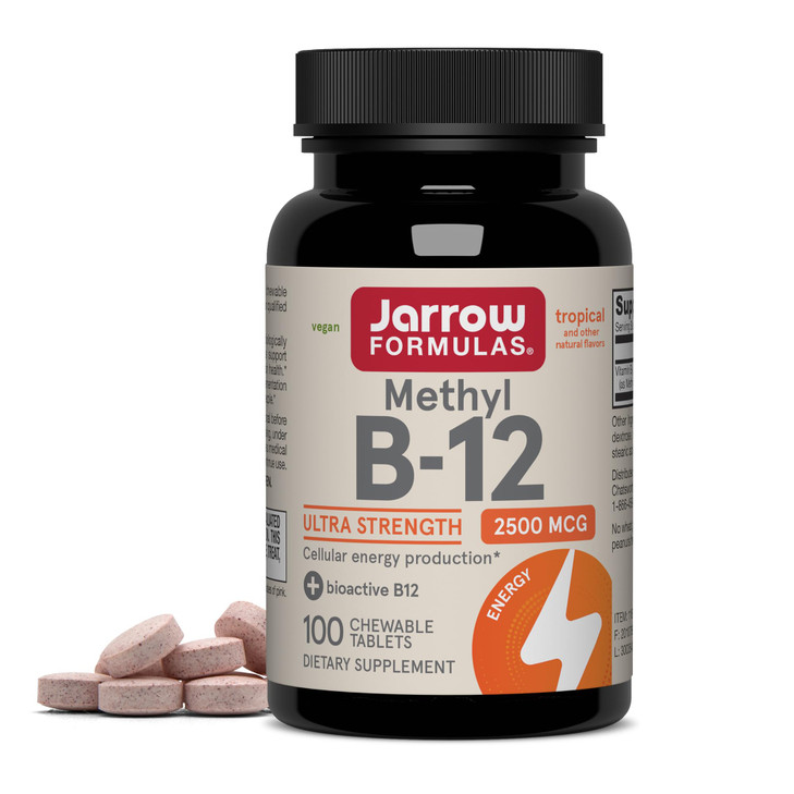 Jarrow Formulas Methyl Vitamin B12 2500 mcg, 100 Chewable Tablets, Tropical Flavored- Bioactive B12 Vitamin - Supports Cellular Energy Production, Br