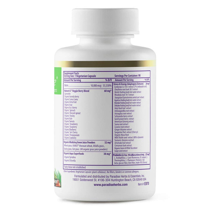 Paradise Herbs Earth's Blend Biotin Supplement, Hair, Skin & Nails, Whole Body Health, Vegan, Non-GMO, 90 Vegetarian Capsules