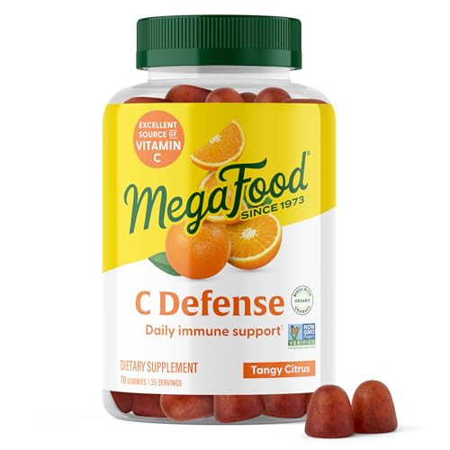 MegaFood C Defense Daily Vitamin C Supplement - Chewable Vitamin C Gummies, Immune Support Supplement, Tangy Citrus Flavor, Made with Real Food, Vega