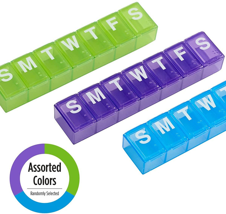 EZY DOSE Weekly (7-Day) Pill Organizer, Daily Vitamin Planner, Medicine Container, Case for Supplements and Fish Oils, Medium Compartments, Colors Ma