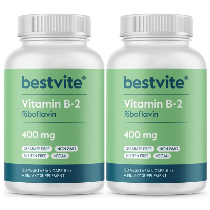 BESTVITE Vitamin B-2 (Riboflavin) 400mg (240 Vegetarian Capsules) (120 x 2) - High Potency  Energy, Skin & Cellular Health  Healthy Nervous System