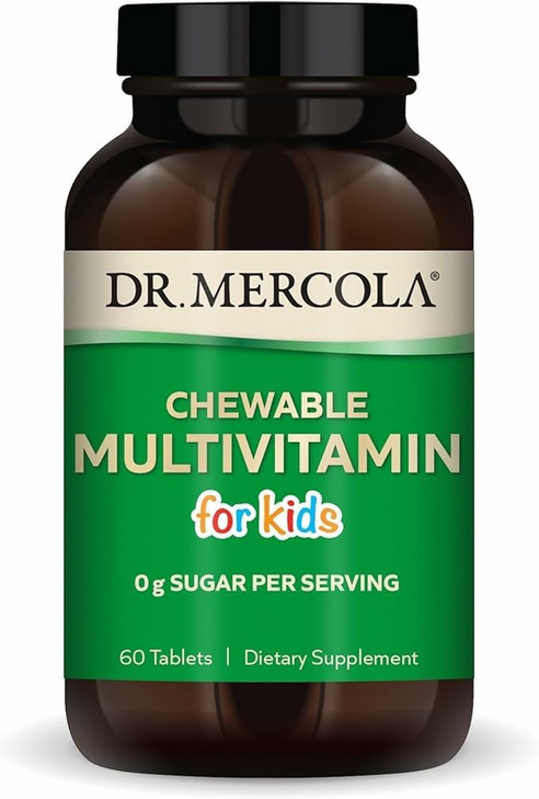 Dr. Mercola Chewable Multivitamin for Kids - 28 Vitamins & Minerals - 0g Sugar - Non-GMO, Gluten-Free & Soy-Free - Natural Orange Flavor - 60 Tablets
