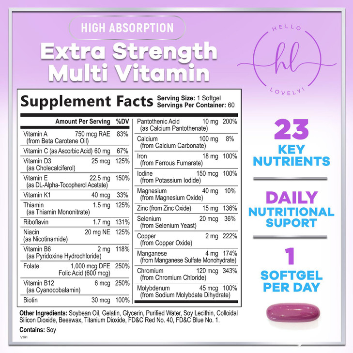 Multivitamin For Women - Complete Daily Woman's Multivitamins with Biotin, Calcium, Folic Acid, Iron, Zinc, Vitamin A, C, D, E & B Vitamins, Women's