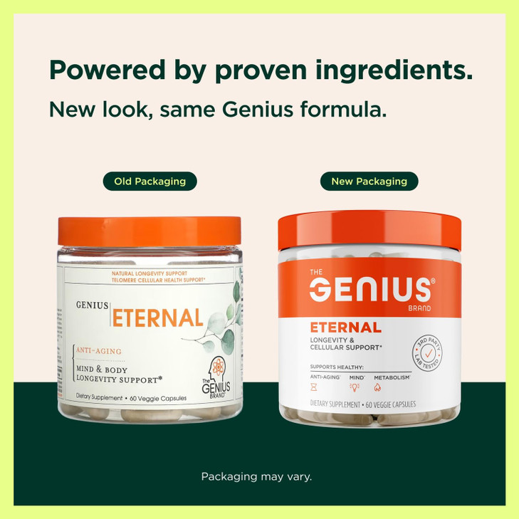 The Genius Brand Genius Eternal - Cellular Repair Supplement for Daily Clarity - Supports Brain Health, Endurance, Energy, Focus, Memory & Vitality -