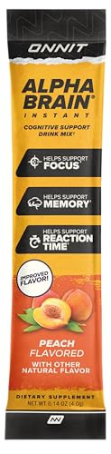 ONNIT Alpha Brain Instant Cognitive Support Drink Mix, Nootropic Supplement for Focus, Memory and Clarity, Peach Flavor, 0.13 oz Packets, 30 Count