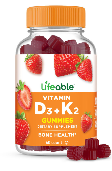 Lifeable Vitamin D3 K2 Gummies for Adults | 1000iu D3 and K2 100mcg | Great Tasting D3 and K2 Supplements | for Immune Support | VIT D3 K2 for Adults