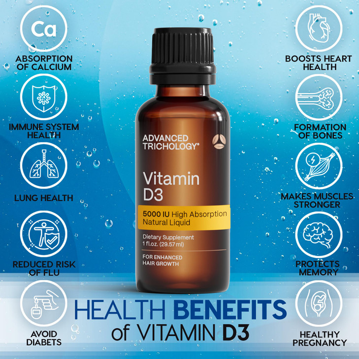 Advanced Trichology Vegetarian Liquid Vitamin D3-5000 iu High Absorption - 1000 iu per Drop - 6 Month Supply - Gluten Free 365 VIT D - 1 Fluid Ounce