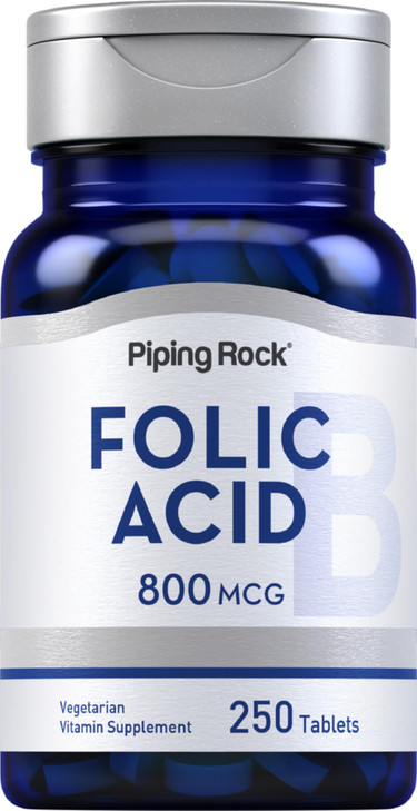 Piping Rock Folic Acid 800 mcg | 250 Tablet Capsules | Supplement for Men and Women | Vegetarian, Non-GMO, Gluten Free