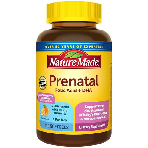 Nature Made Prenatal Vitamins for Women with Folic Acid + DHA, Prenatal Vitamin and Mineral Supplement for Daily Nutritional Support, 110 Softgels, 1