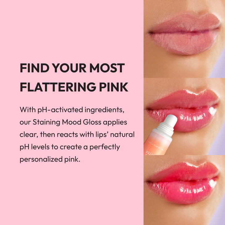 Ruby Kisses pH Lip Gloss, Pink Tinted Lip Balm Stain, Mood Color Changing Lipstick with Mango Butter for Long-Lasting Hydration, Lightweight Non-Stic