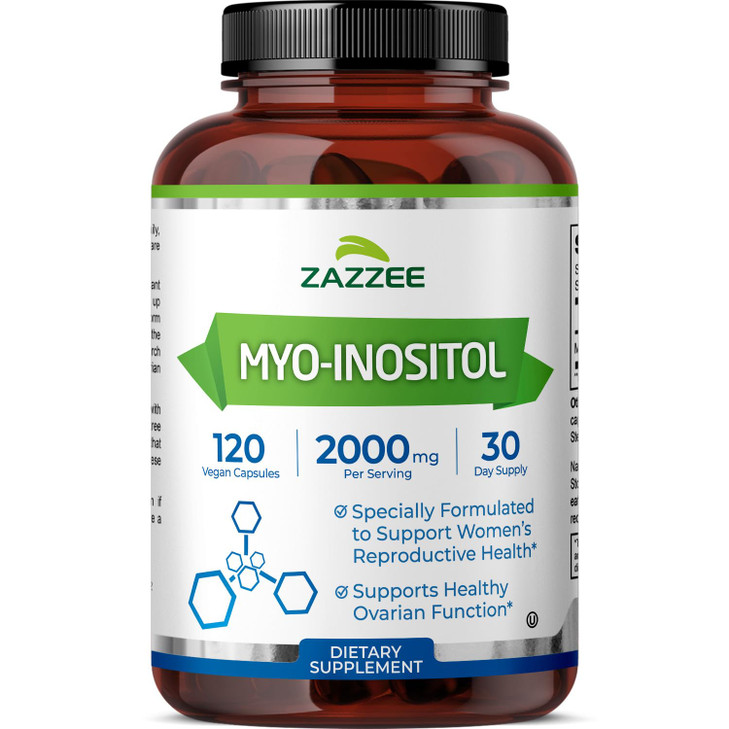 Zazzee Myo-Inositol Capsules, 2000 mg per Serving, 120 Vegan Capsules, Ideal Dosage for 40:1 Ratio, Certified Kosher, Hormone Balance & Healthy Ovari