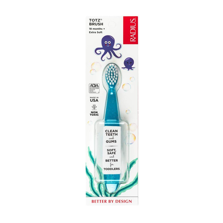 RADIUS Totz Toothbrush Extra Soft Brush BPA Free & ADA Accepted Designed for Delicate Teeth & Gums for Children 18 Months & Up - Blue Sparkle - Pack