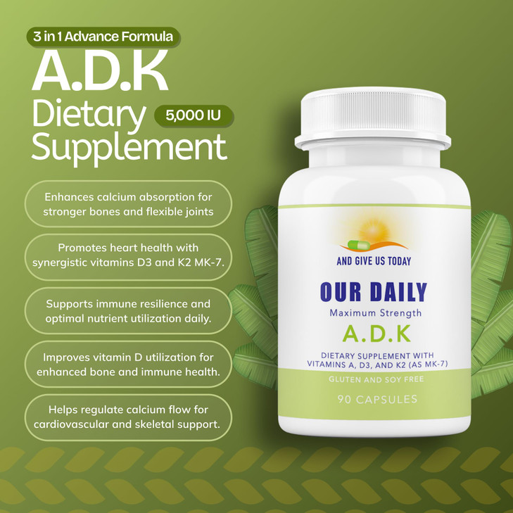 Daily Vites, ADK Vitamin Supplement 5000 IU  180 Capsules  High Potency Vitamin A, D3 & K2-MK7  Physician Formulated for Bone, Heart & Immune Supp