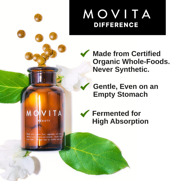 Movita Beauty  Promotes Healthy Hair, Skin & Nails with Biotin & Choline Fermented Whole Foods, Organic, Vegan, Gluten-Free, Non-GMO  30-Day Suppl
