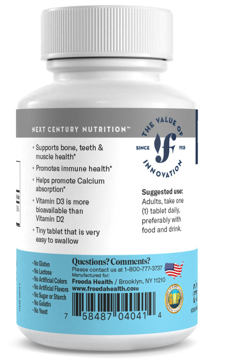 FREEDA Vitamin D3-2000 IU  High-Potency Vitamin D for Bone Strength & Immune Support  Easy-to-Swallow Tablets  100 Tiny Tablets