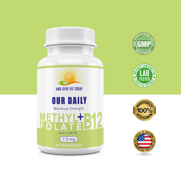 L-Methylfolate 7.5 mg N B 12 1000 mcg 60 Capsules - Methylated Glycine - Boost Mood, Energy & Memory - Immune Support & VItamin Supplement for Men &