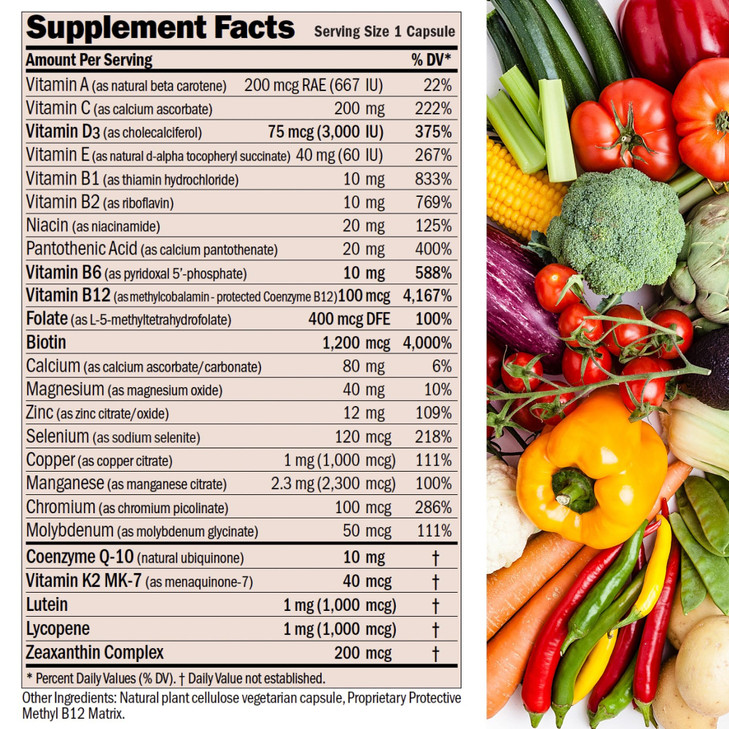 ANDREW LESSMAN Essential-1 nuonce max Multivitamin 3000 IU Vitamin D3 360 Small Capsules. 100 mcg Methyl B12. CoQ10 Lutein Lycopene Zeaxanthin. High