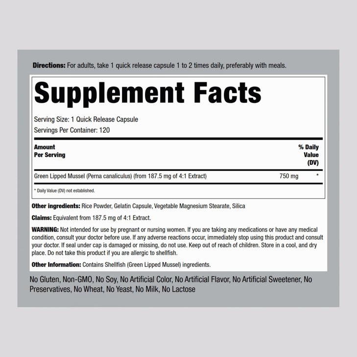 Piping Rock Green Lipped Mussel | 120 Capsules | Supplement for Humans | Freeze Dried from New Zealand | Non-GMO, Gluten Free