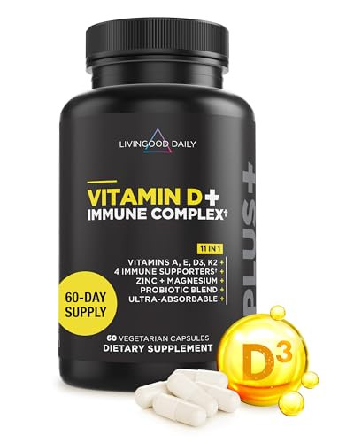 Livingood Daily Vitamin D3 K2 4000 IU Supplement, 9-in-1 Dietary Supplement for Immune Support - Made with Vitamins D, A, E, K2, Zinc, Magnesium & Pr