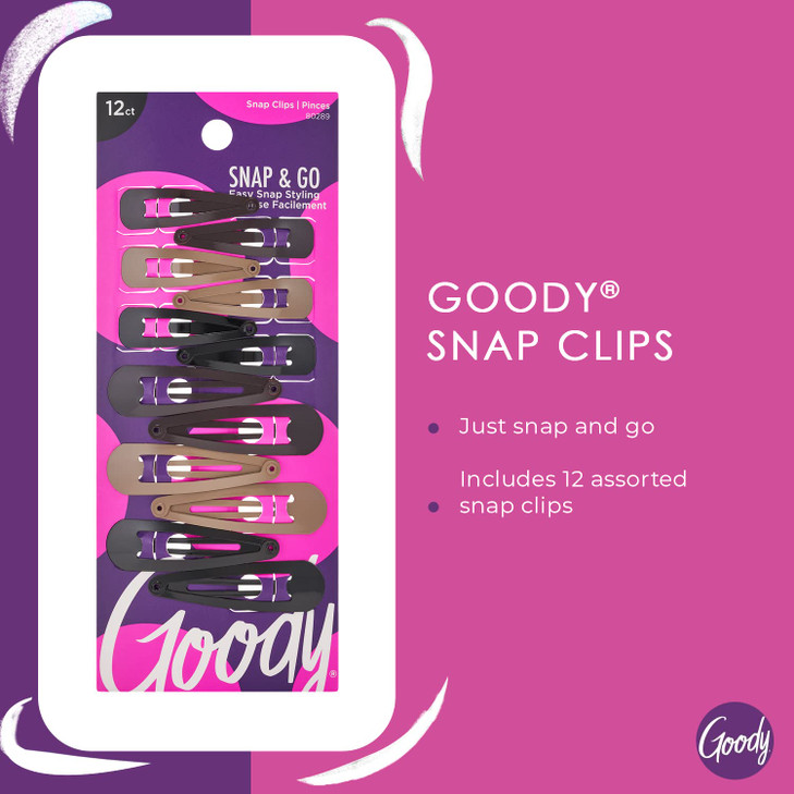 Goody Metal Contour Hair Snap Clips - 12 Count, Assorted Colors - Just Snap Into Place - Suitable for All Hair Types - Pain-Free Hair Accessories for