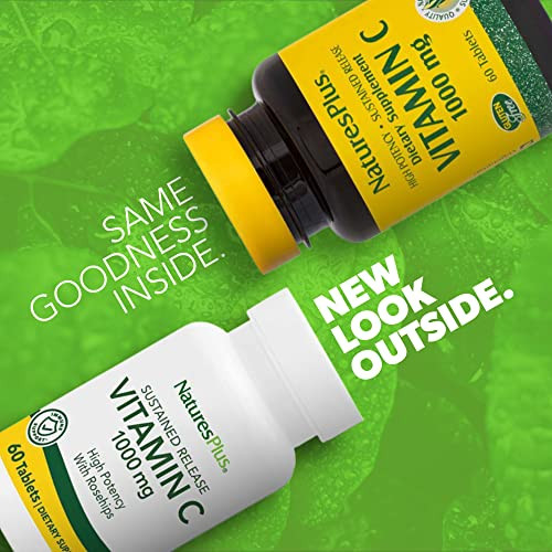 NaturesPlus Vitamin C 1000 mg with Rose Hips - 60 Sustained Release Tablets - Supports Immune Health, Energy & Antioxidant Protection - Vegetarian, G