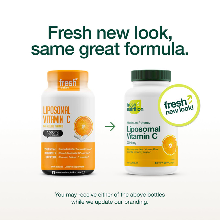 Fresh Nutrition Liposomal Vitamin C - 2000mg DNA Verified & Potent VIT C (from ascorbic acid) Swallow or Pour Powder into a Drink, All Natural Vegan