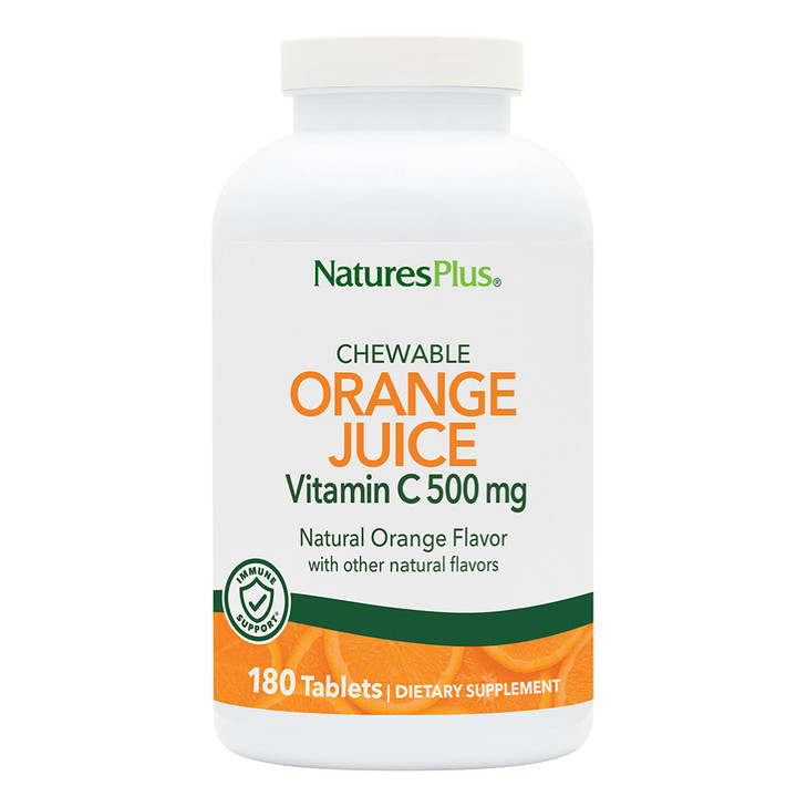 NaturesPlus Orange Juice - 180 Chewable Tablets, 2 Pack - 500 mg Vitamin C - High-Potency Immune Support Supplement, Antioxidant - Gentle on Stomach